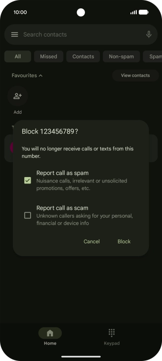 To report the number as spam, press the field next to To report the number as spam, press the field next to
