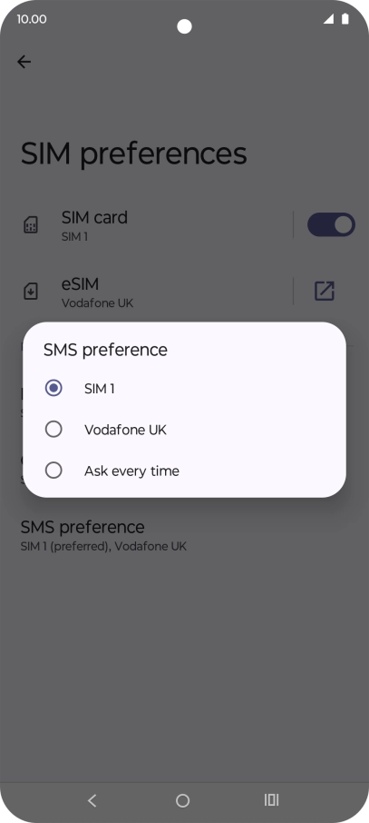 Press the required setting.