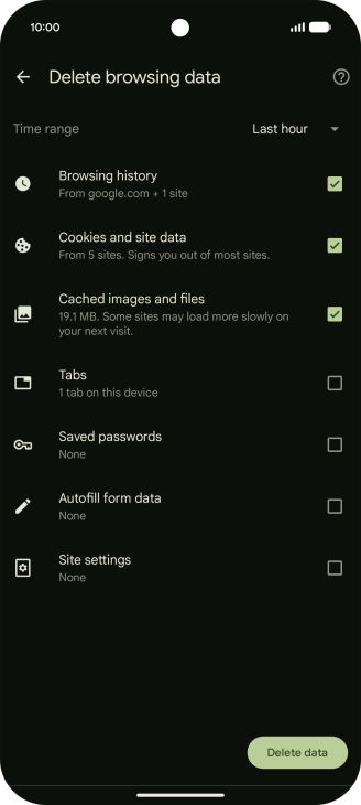 Press the fields next to the required data types. Press the fields next to the required data types.