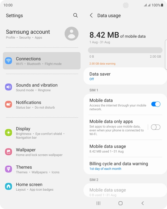 The total data usage is displayed. The total data usage is displayed.