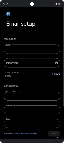 Press Password and key in the password for your email account. Press Password and key in the password for your email account.