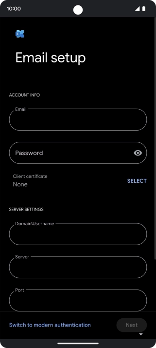 Press Password and key in the password for your email account. Press Password and key in the password for your email account.