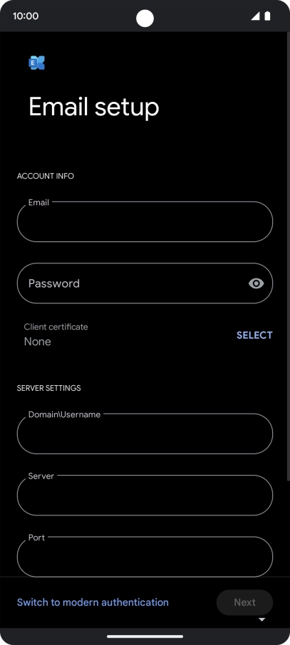 Press Password and key in the password for your email account. Press Password and key in the password for your email account.