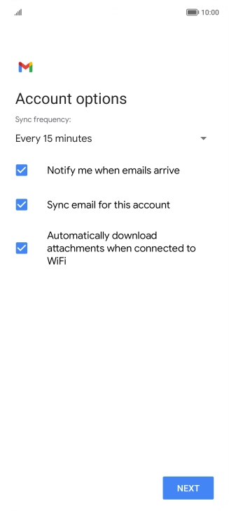 If this screen is displayed, you email account has been recognised and set up automatically. Follow the instructions on the screen to key in more information and finish setting up your phone.