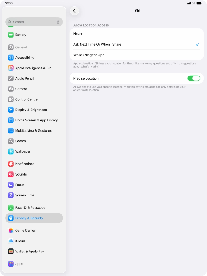 Press the required setting to turn the function on or off. Press the required setting to turn the function on or off.