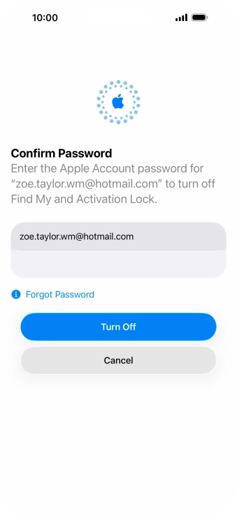 Key in the password for your Apple Account and press Turn Off. Wait a moment while the factory default settings are restored. Follow the instructions on the screen to set up your phone and prepare it for use. Key in the password for your Apple Account and press Turn Off. Wait a moment while the factory default settings are restored. Follow the instructions on the screen to set up your phone and prepare it for use.