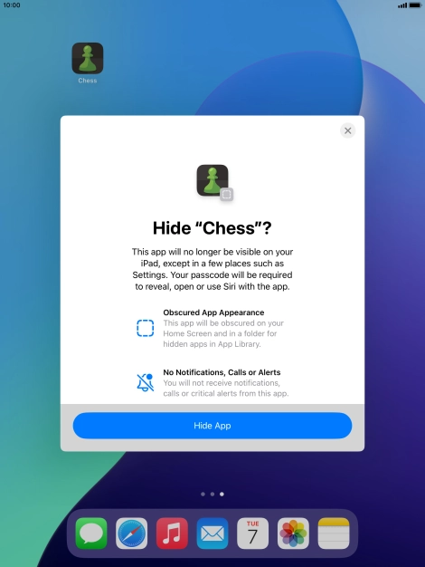 Press Hide App. Press Hide App.