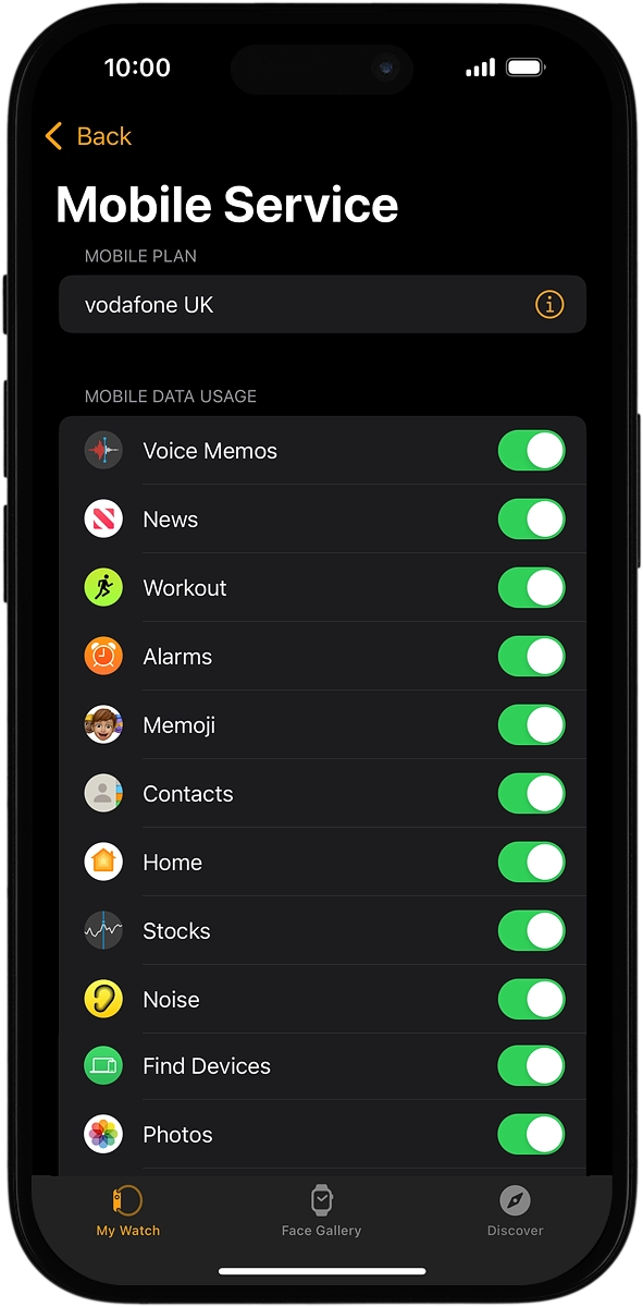 On your phone: The price plan will be activated once you’ve paired your Apple Watch and your phone and you should see this screen in the Watch app settings on your phone.