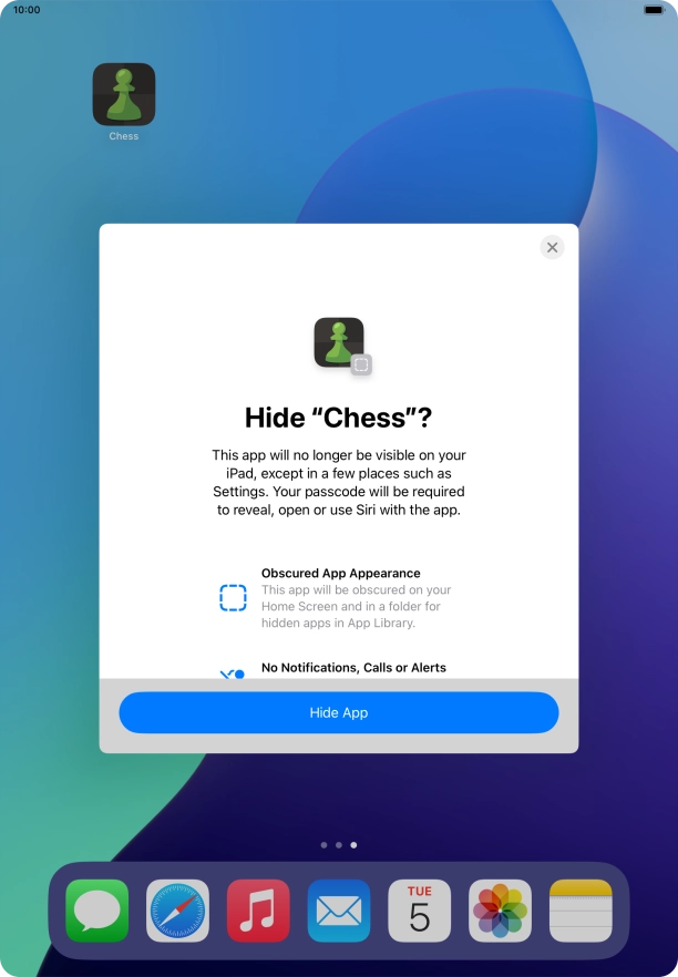 Press Hide App. Press Hide App.