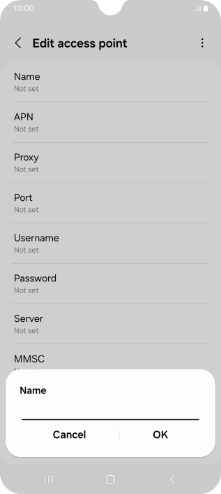 Key in Vodafone Internet and press OK. Key in Vodafone Internet and press OK.