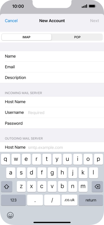 Press Username and key in the username for your email account. Press Username and key in the username for your email account.