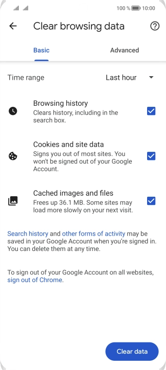 Press Clear data.