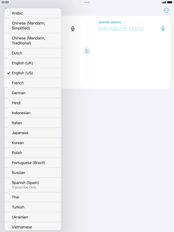 Press the required source language. Press the required source language.