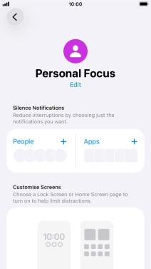 Press People and follow the instructions on the screen to select which contacts you would like to receive calls and notifications from when the selected focus mode is active. Press People and follow the instructions on the screen to select which contacts you would like to receive calls and notifications from when the selected focus mode is active.