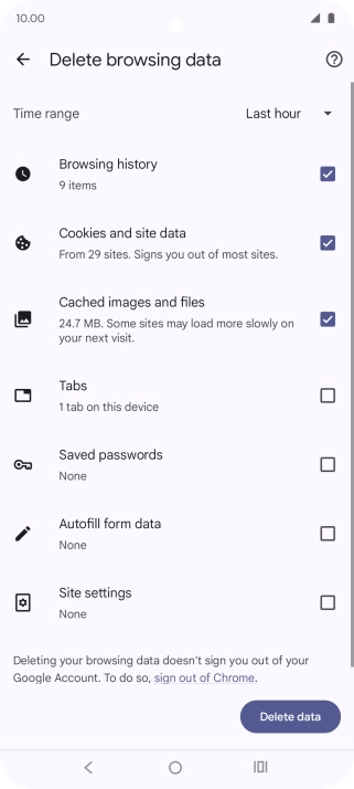Press Delete data.