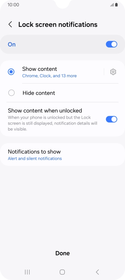 Press the required settings to turn them on or off.