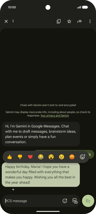 Press and hold the text suggestion from Gemini. Follow the instructions on the screen to use the text suggestion. Press and hold the text suggestion from Gemini. Follow the instructions on the screen to use the text suggestion.