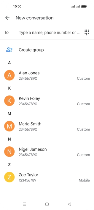 Press the search field and key in the first letters of the recipient's name.