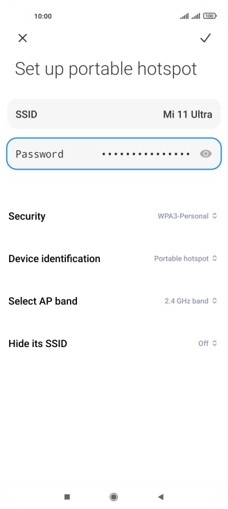 Press SSID and key in the required name for the Wi-Fi hotspot.