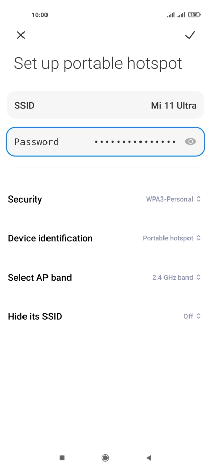 Press SSID and key in the required name for the Wi-Fi hotspot.