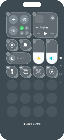Press Add a Control and follow the instructions on the screen to add the required function to Control Centre. Press Add a Control and follow the instructions on the screen to add the required function to Control Centre.