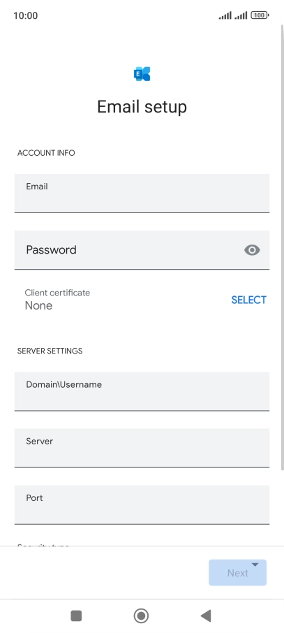Press Password and key in the password for your email account.