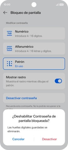 Pulsa Desactivar e introduce el código de seguridad extra que has creado anteriormente. Pulsa Desactivar e introduce el código de seguridad extra que has creado anteriormente.