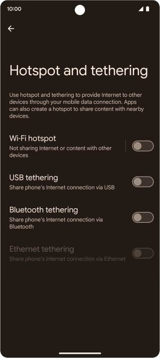 Press Wi-Fi hotspot. Press Wi-Fi hotspot.