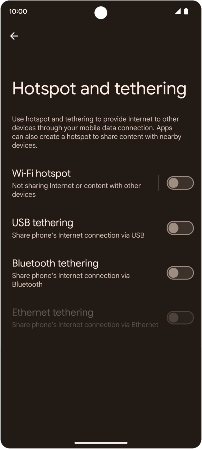 Press Wi-Fi hotspot. Press Wi-Fi hotspot.