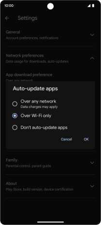 To turn on automatic update of apps using mobile network, press Over any network. To turn on automatic update of apps using mobile network, press Over any network.