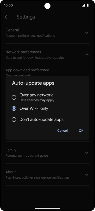 To turn on automatic update of apps using mobile network, press Over any network. To turn on automatic update of apps using mobile network, press Over any network.