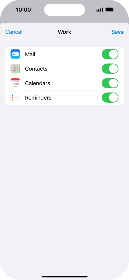 Press the indicators next to the required data types to turn synchronisation of each data type on or off.