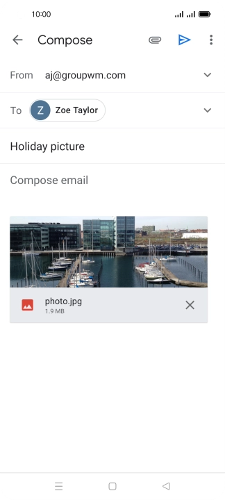 Press the text input field and write the text for your email message.
