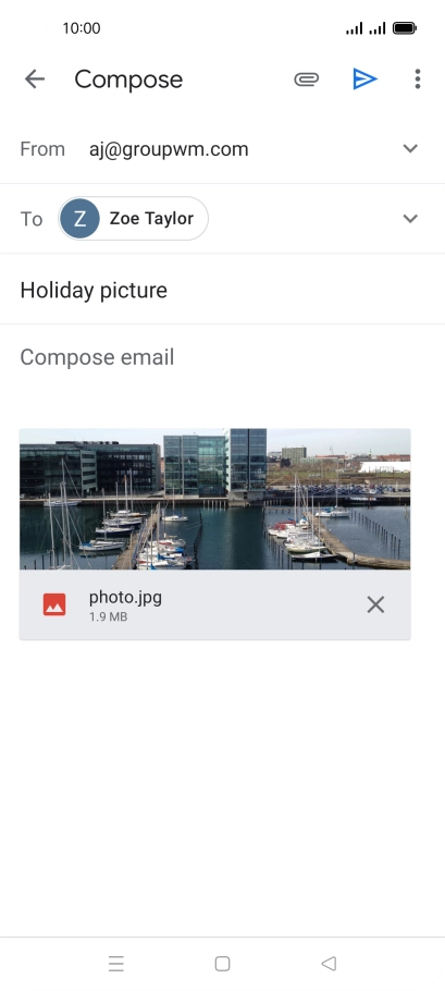 Press the text input field and write the text for your email message.