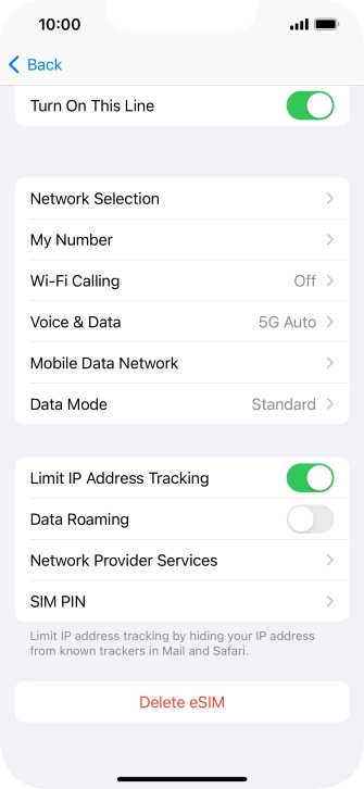 Press Delete eSIM and follow the instructions on the screen to delete your eSIM.