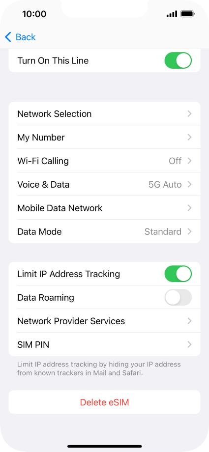 Press Delete eSIM and follow the instructions on the screen to delete your eSIM.