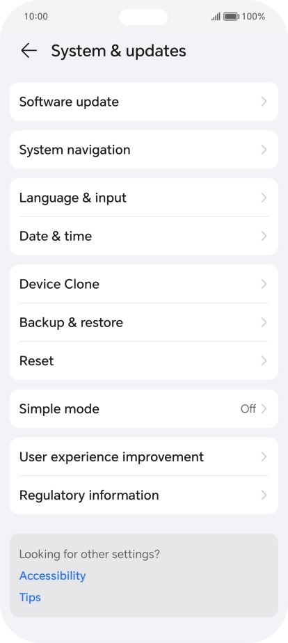 Press Software update. If a new software version is available, it's displayed. Follow the instructions on the screen to update the phone software.