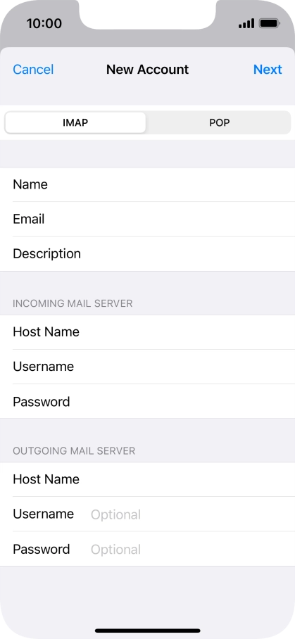 Press Username and key in the username for your email account. Press Username and key in the username for your email account.