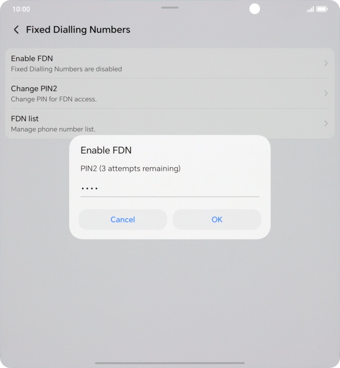 Key in your PIN2 and press OK. The default PIN2 is 1111.