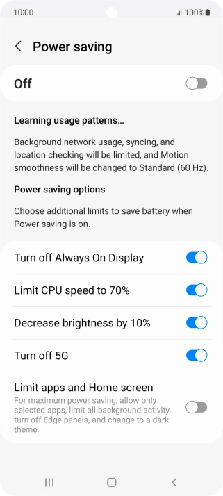 Press the indicators next to the required settings.