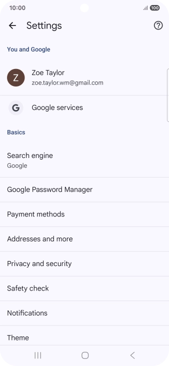 Press Privacy and security.