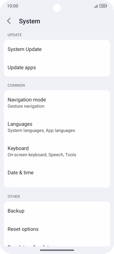 Press Reset options.