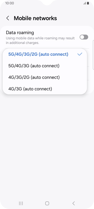 Press the required network mode. Press the required network mode.