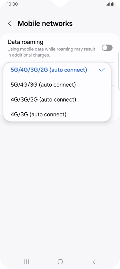 Press the required network mode. Press the required network mode.