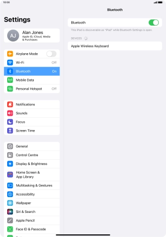 Press the required Bluetooth device and follow the instructions on the screen to pair the device with your tablet.