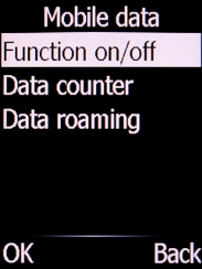 Select Function on/off and press the Left selection key.