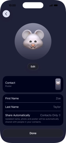 Press the name fields and follow the instructions on the screen to edit your name on the Contact Poster.