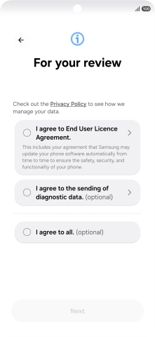 Press the fields next to the required settings to select them. Press the fields next to the required settings to select them.