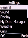 Select General and press the Left selection key.