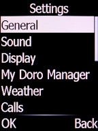 Select General and press the Left selection key. Select General and press the Left selection key.